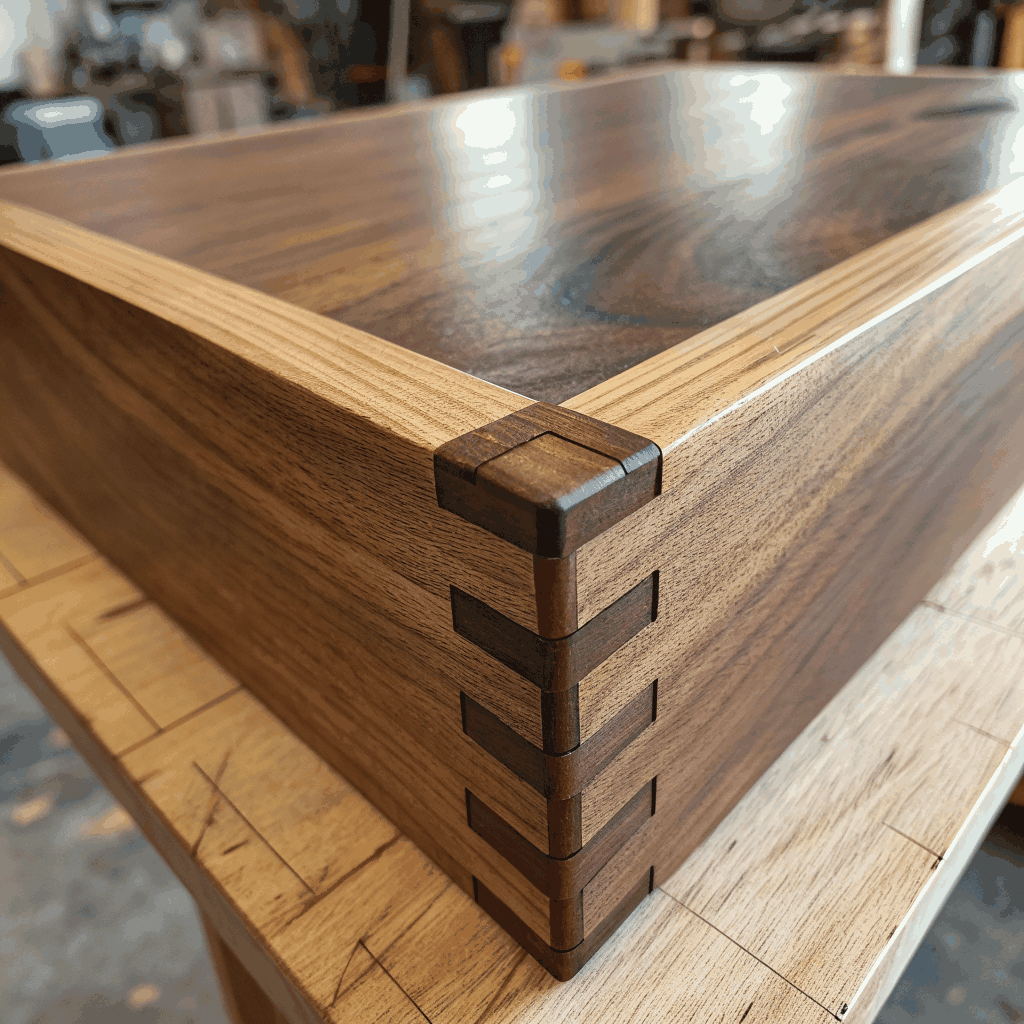 Close up of high quality custom cabinet joinery and wood finish