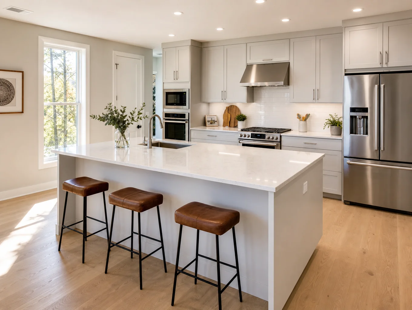 Modern kitchen cabinets with flat panel doors and matte finish