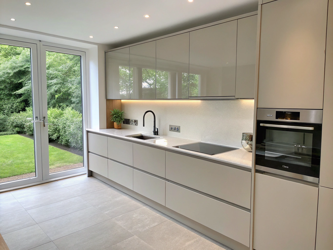 Slab contemporary style kitchen cabinets with seamless look