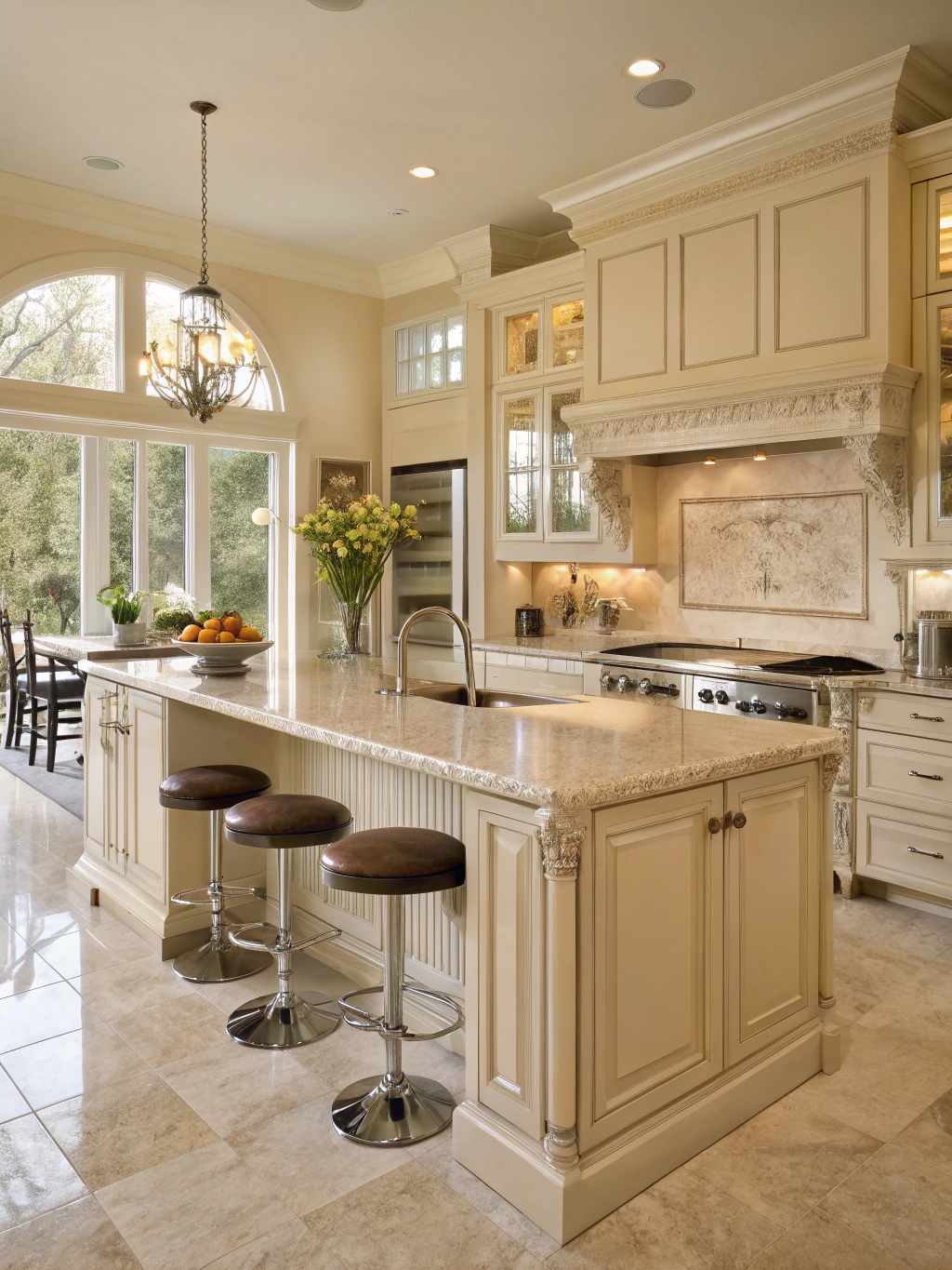 Elegant custom kitchen cabinetry with crown molding in Laguna Hills