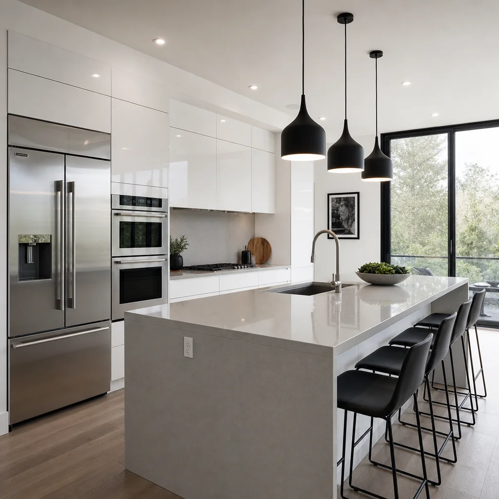 Classic white kitchen with crown molding