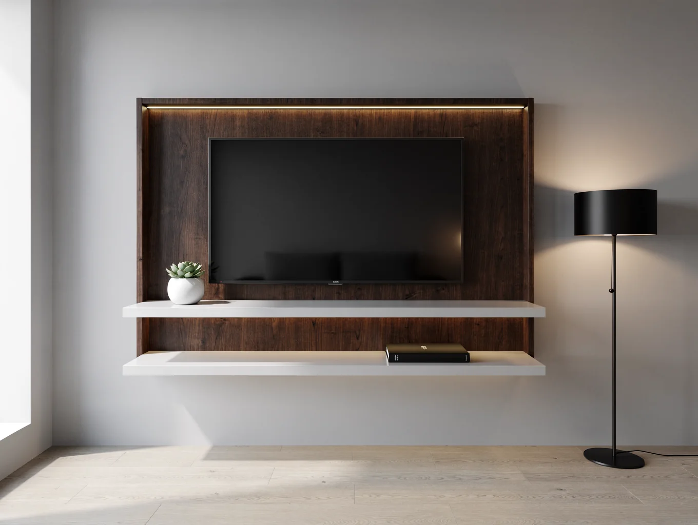 Custom living room built-in cabinetry with shelving
