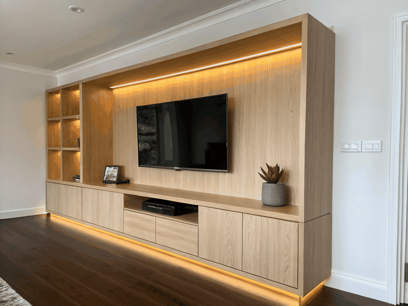Custom media center with integrated lighting