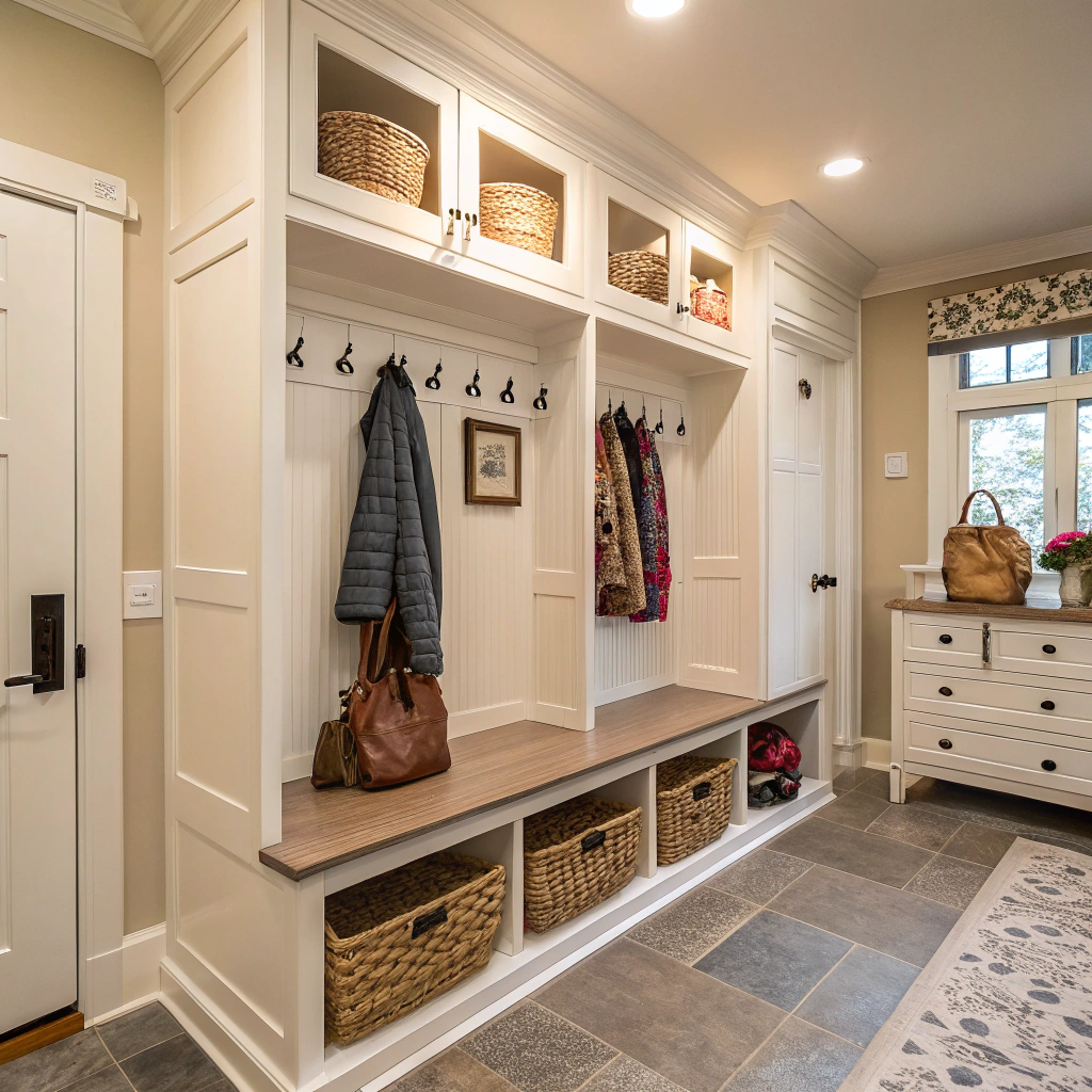 Custom mudroom storage and cabinetry