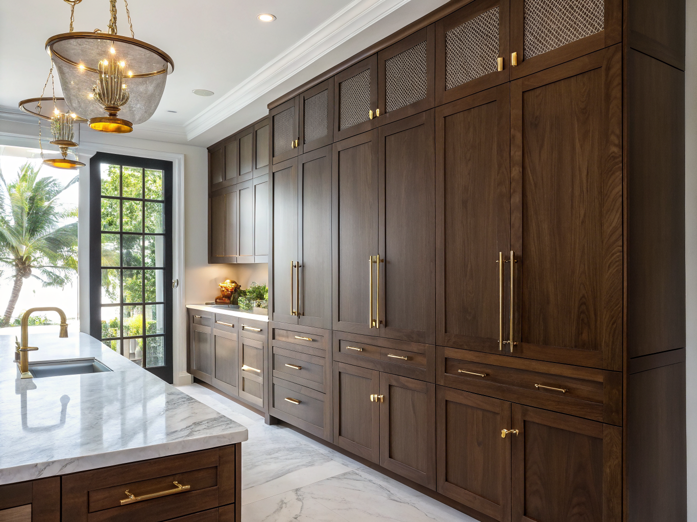 Custom walnut cabinetry with intricate wood grain detail