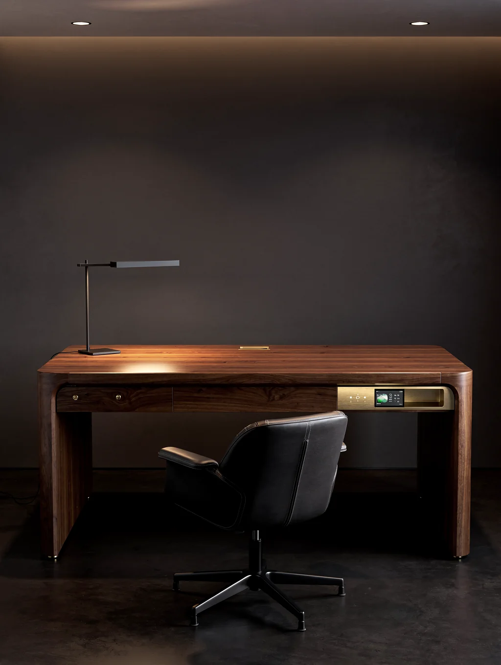 Custom home office desk with clean lines and integrated storage