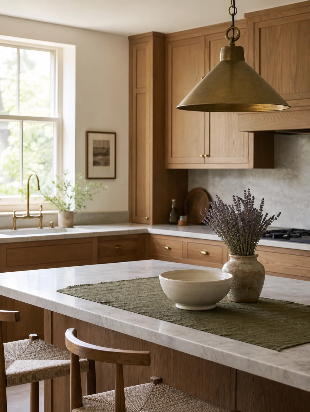Warm oak custom cabinetry with integrated storage in a Laguna Hills home
