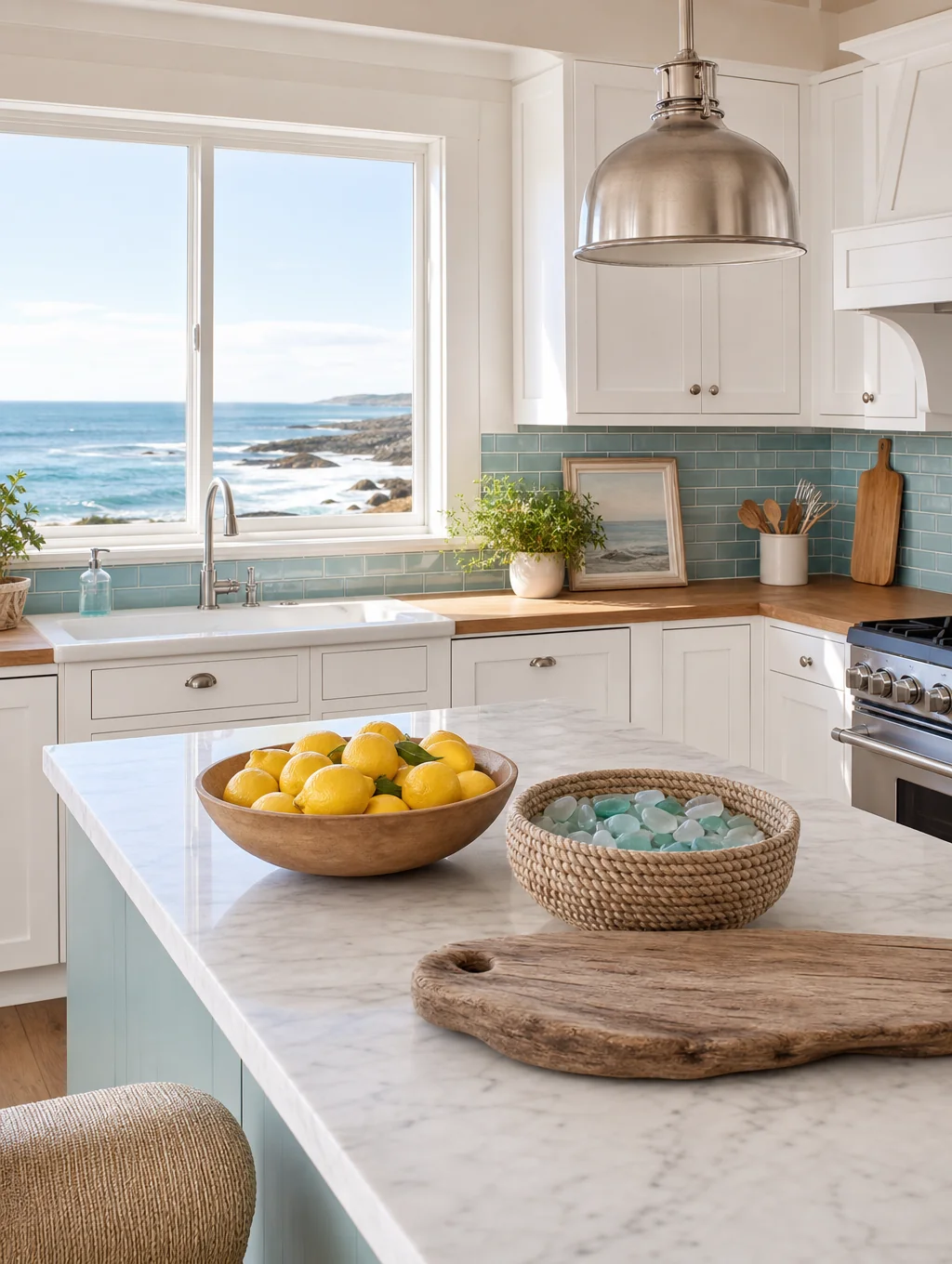 Custom white oak kitchen cabinets in a bright South Florida home