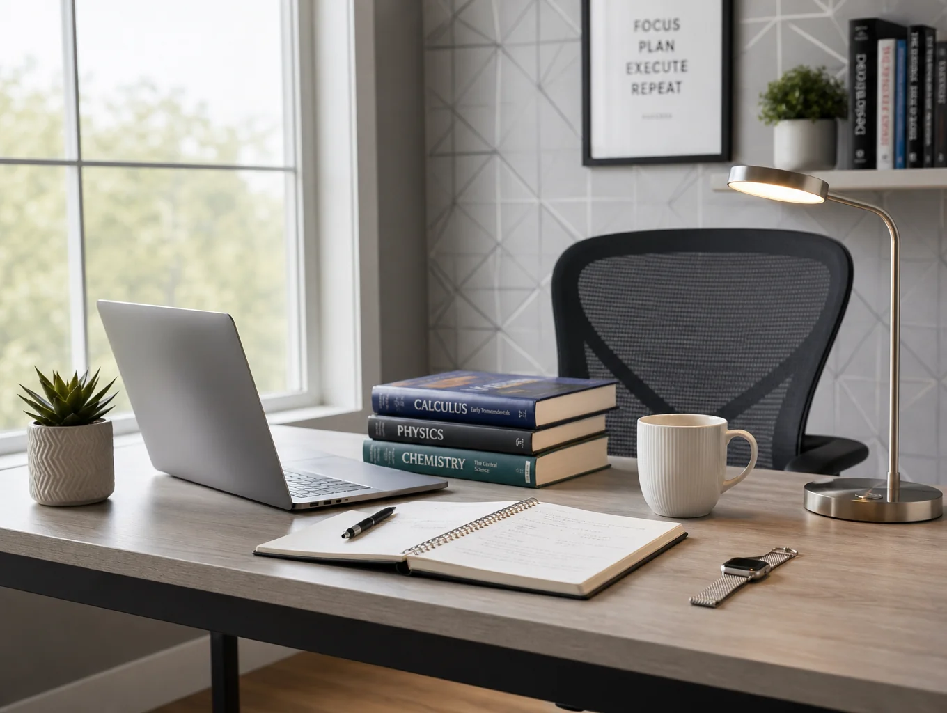 Integrated desk area in custom library unit