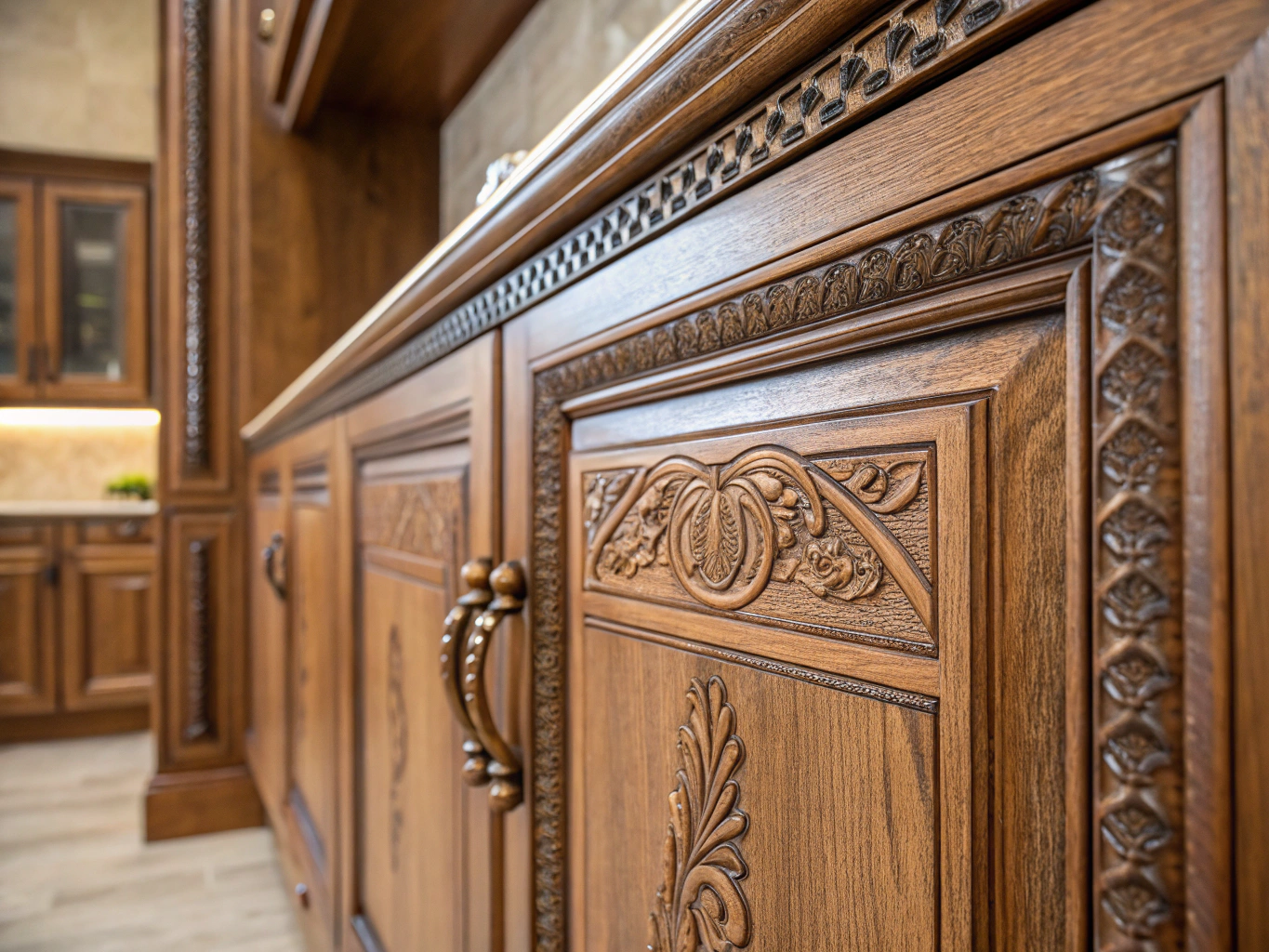 Close up of custom paint finish on library unit