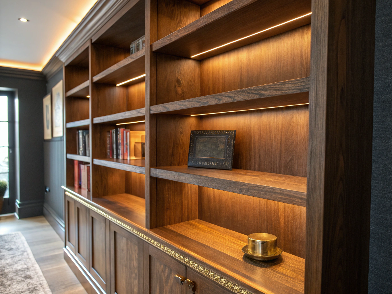 Custom shelving detail in home office