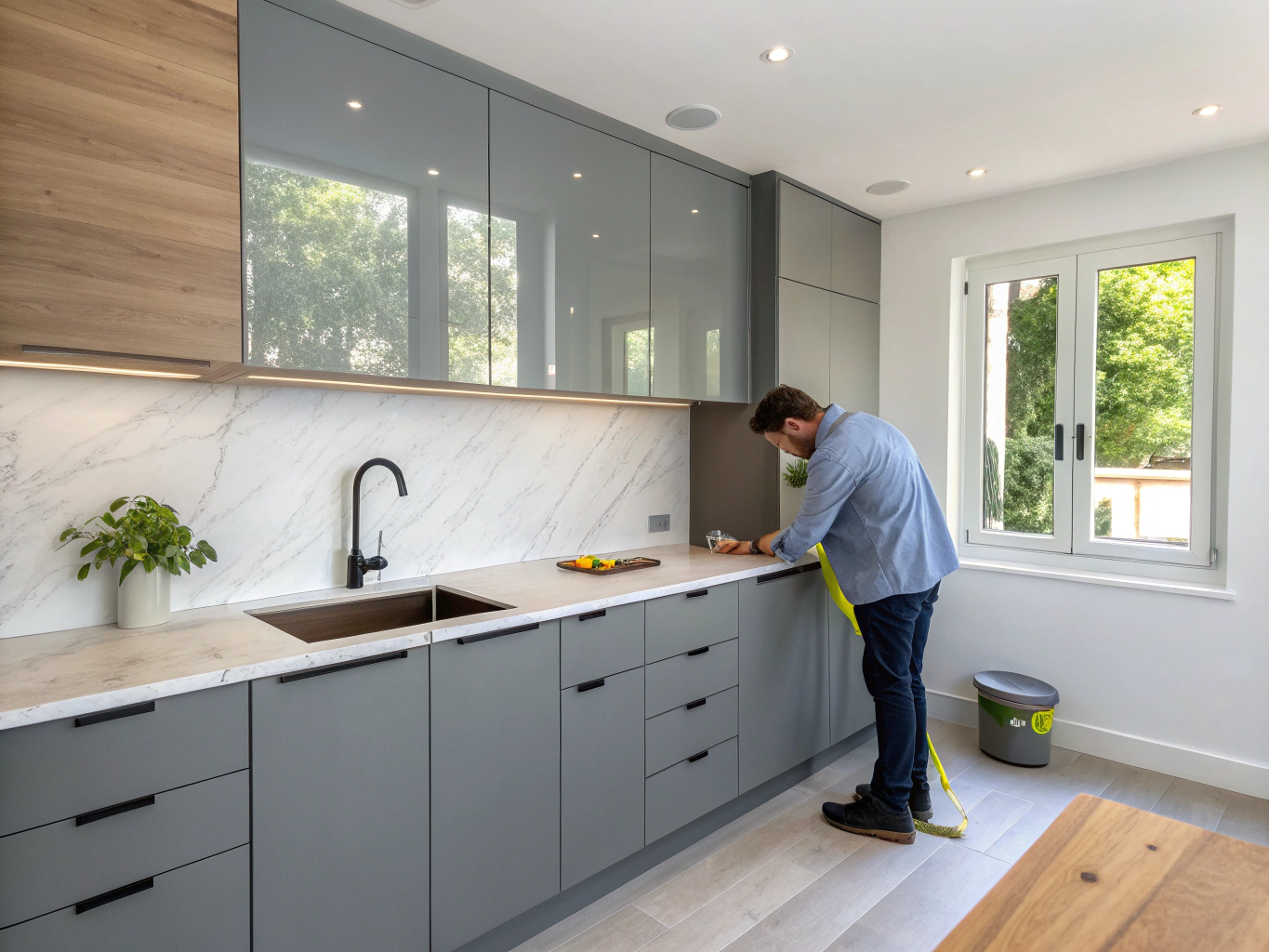 Sleek handleless kitchen cabinets in matte finish