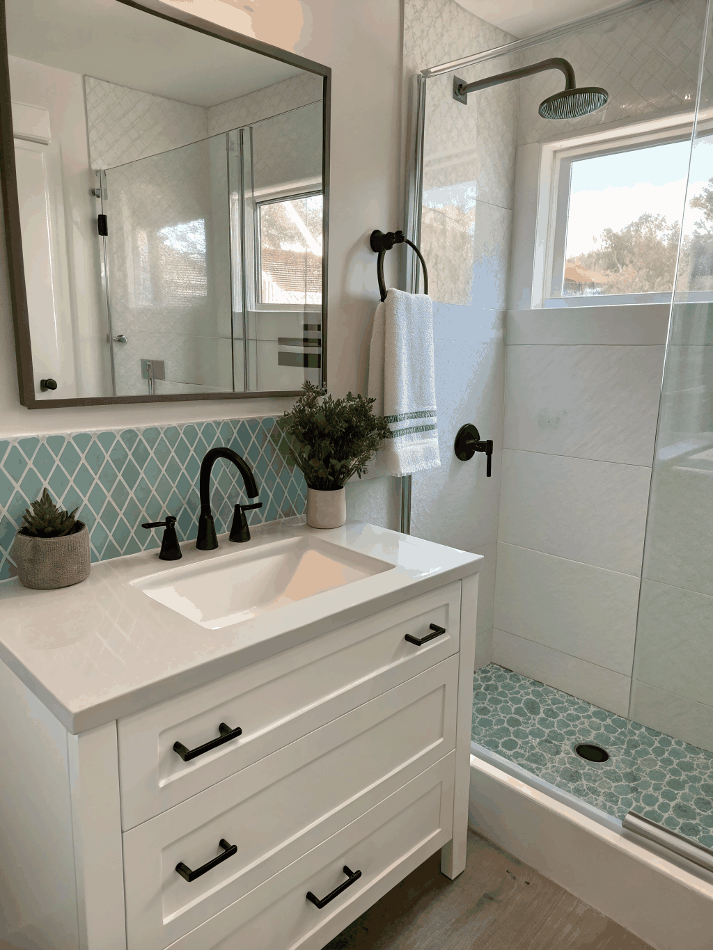 Modern bathroom vanity with floating design