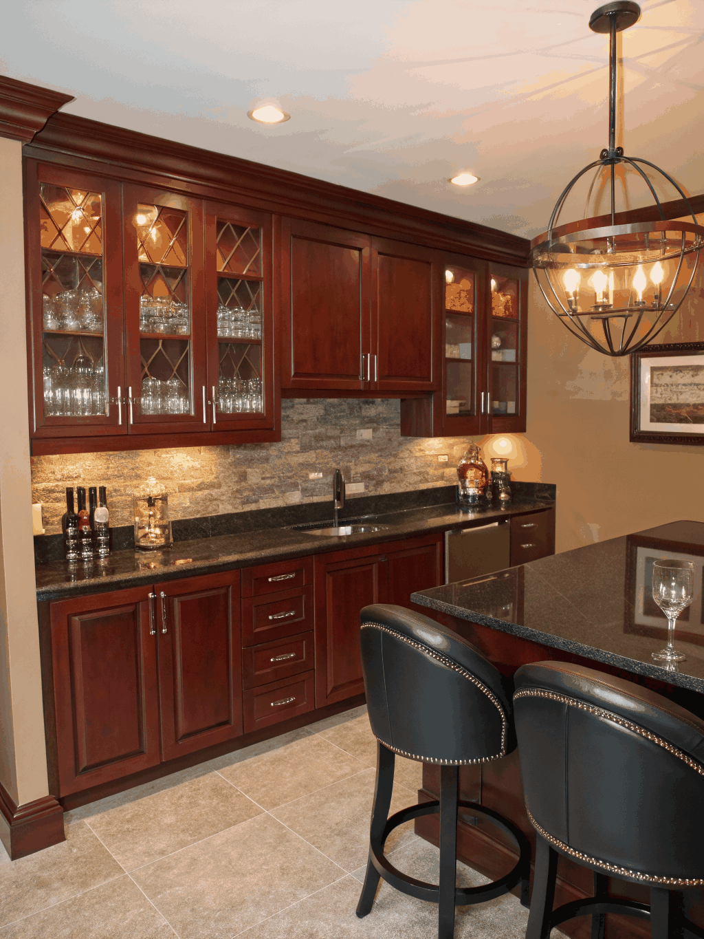 Custom built-in home bar with shaker style cabinets