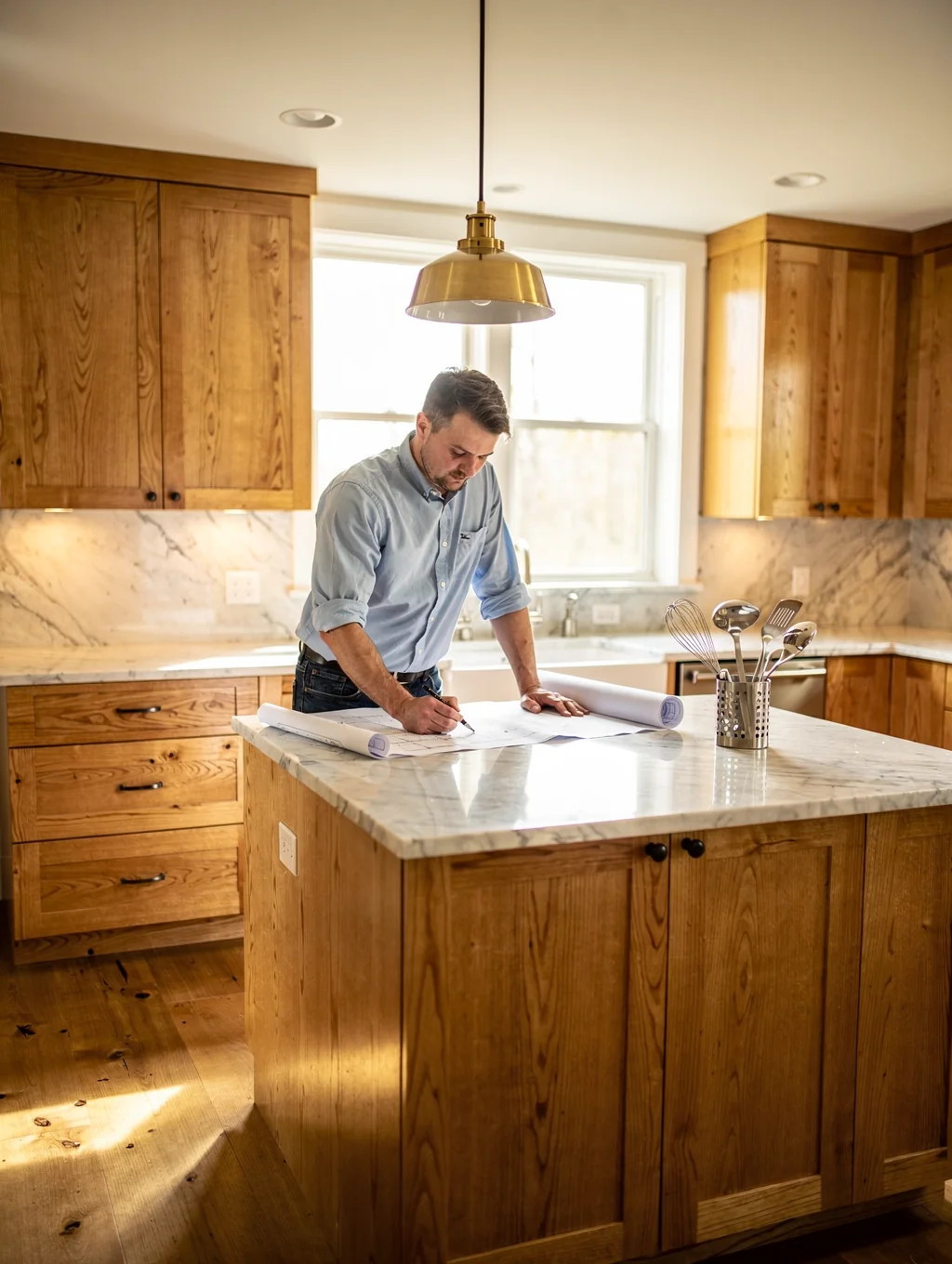 Custom floor-to-ceiling cabinetry in a modern Irvine farmhouse kitchen