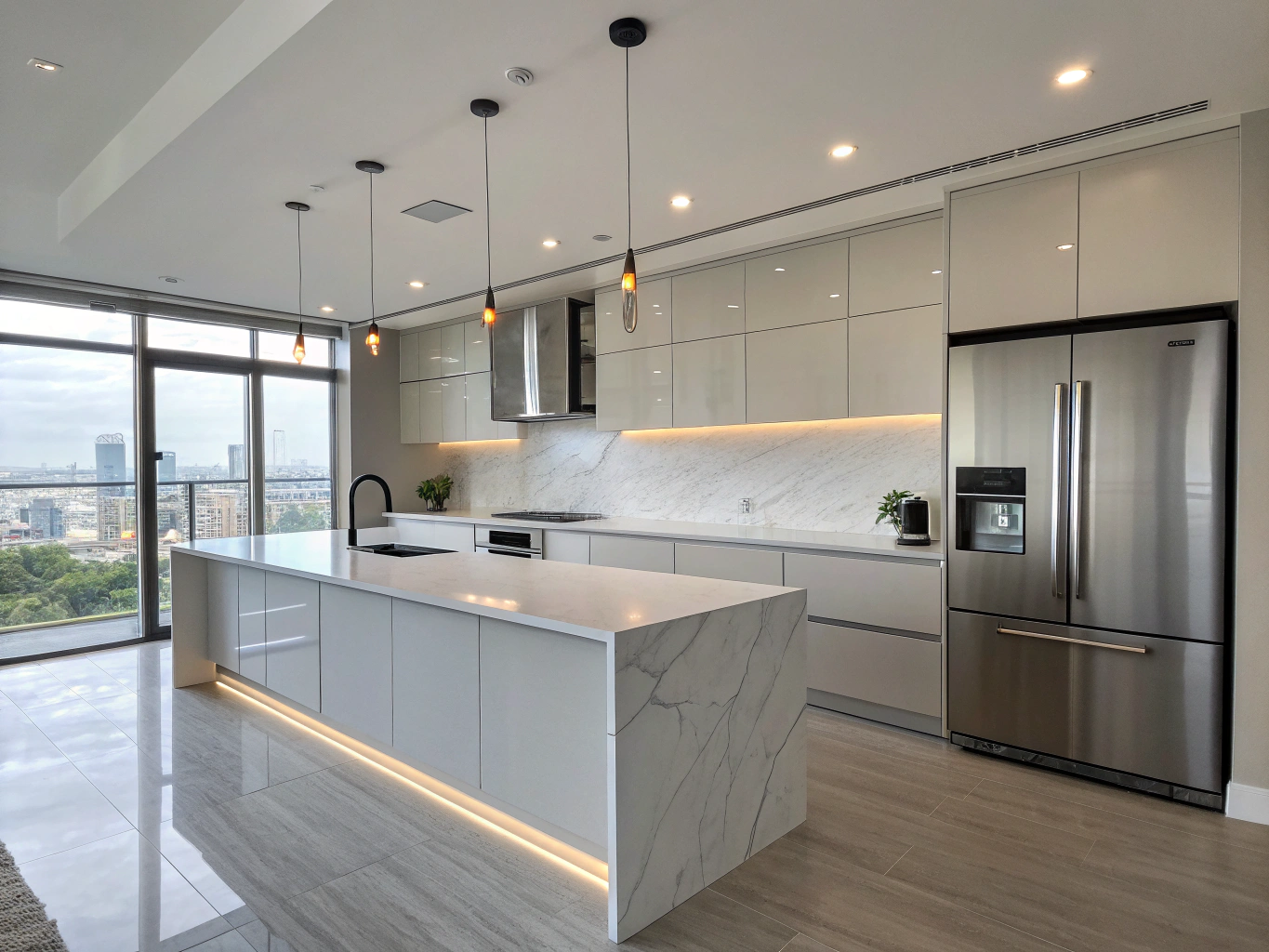 Modern kitchen renovation with flat panel doors