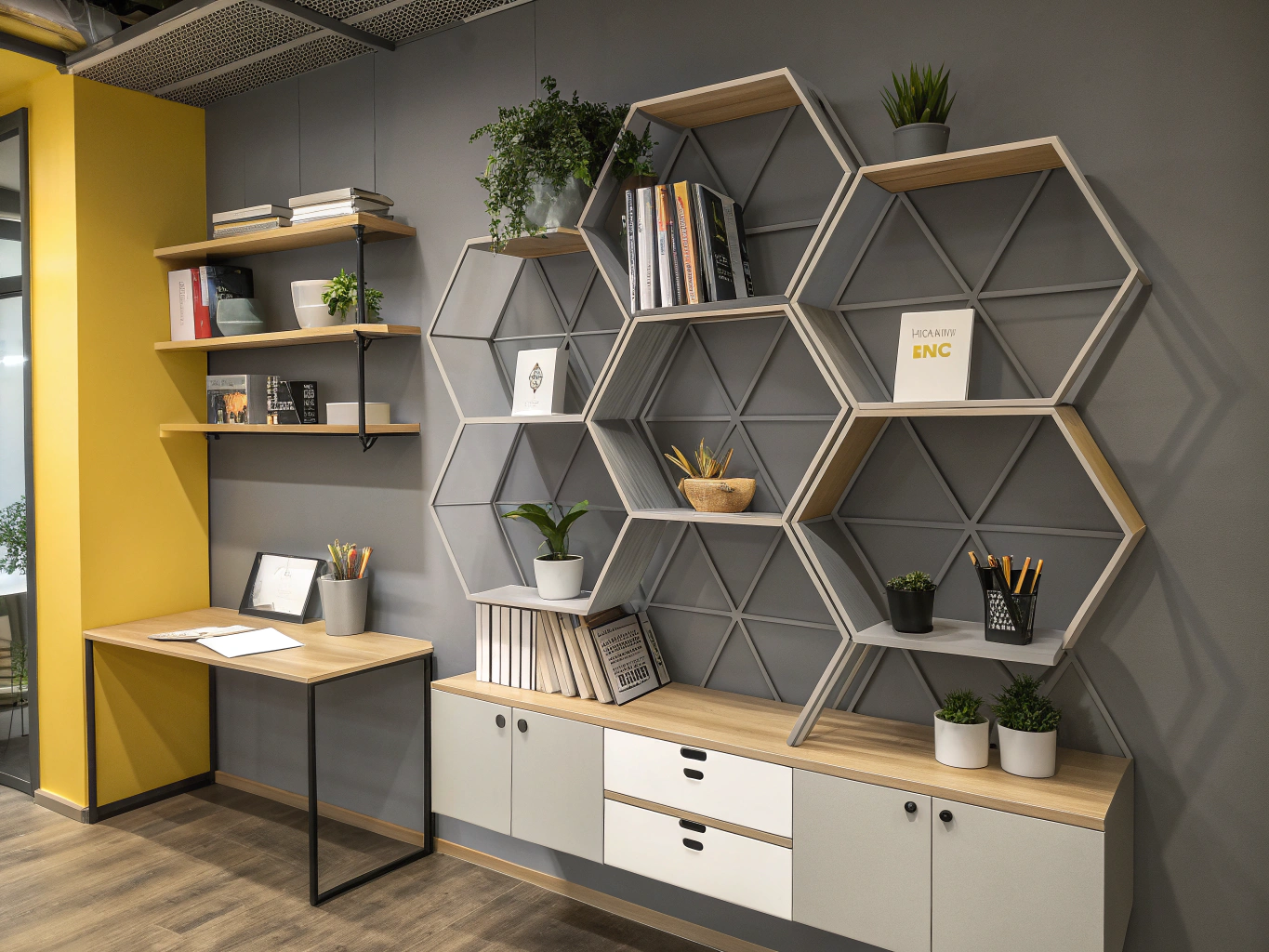 Custom built-in storage shelving for home office
