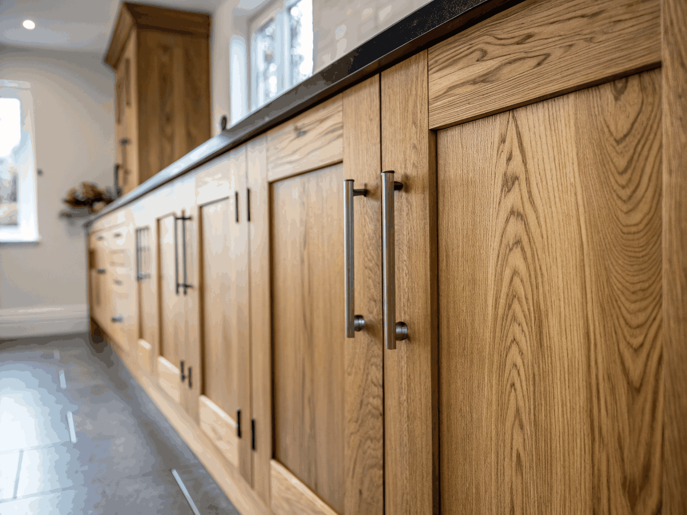 Modern white oak kitchen cabinets with clean lines and natural finish